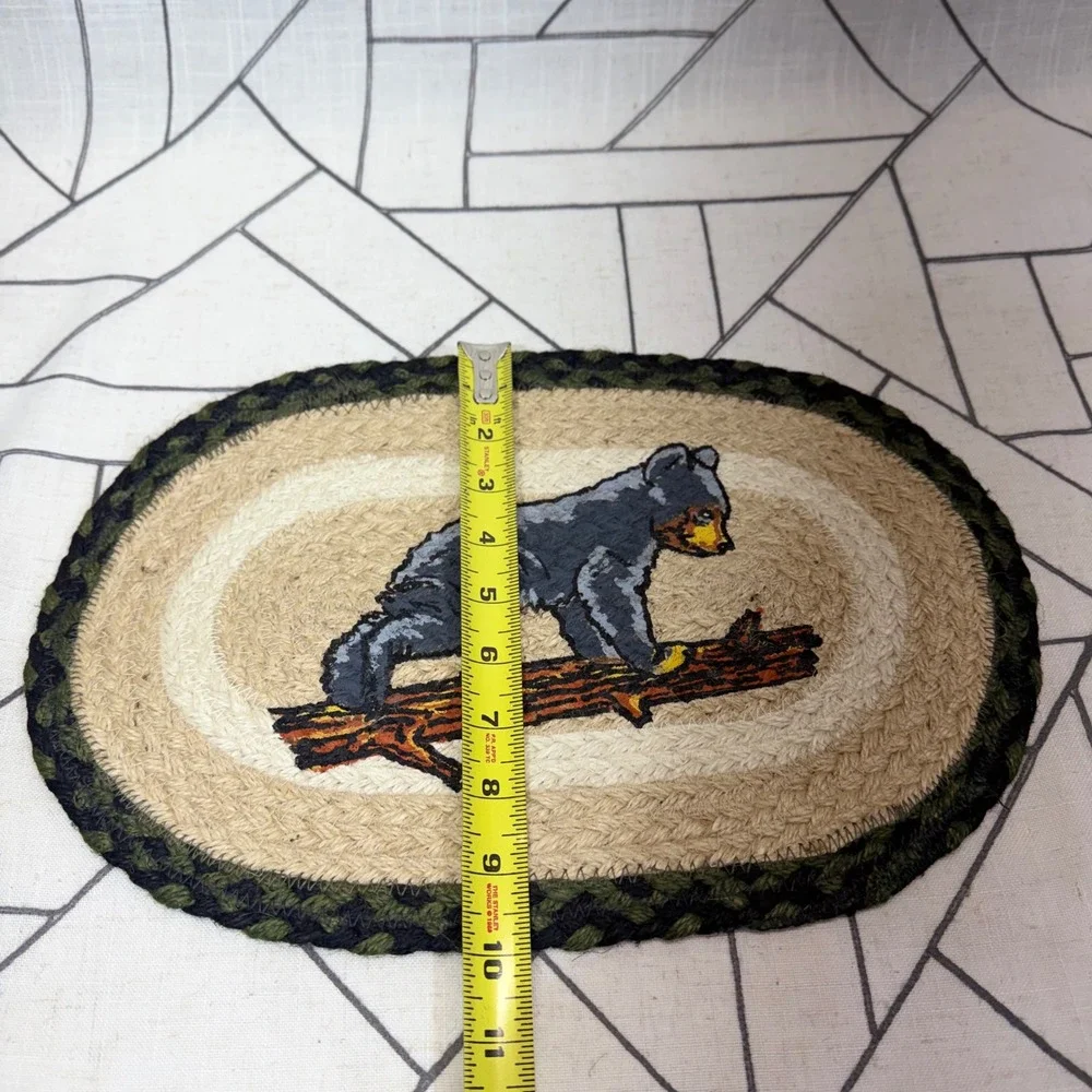 Earth Rugs Bear Cub Jute Rug 10x15 Tan Green Braided Oval Placemat OPP-116